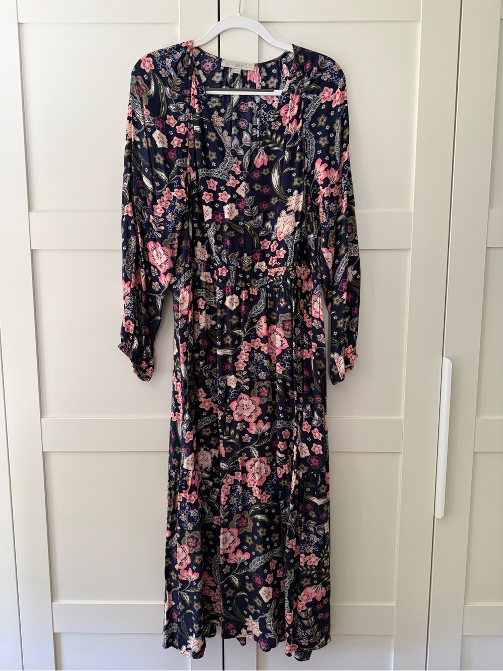 Loft Floral Navy and Pink Maxi Dress, XL